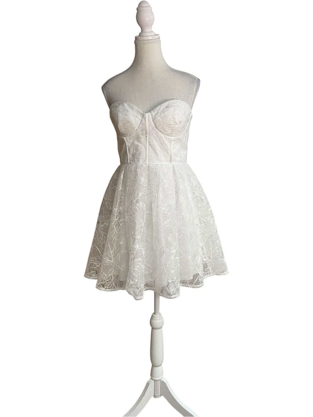Lulus Precious Approach Strapless Bustier Embroidered Tulle Mini Dress White